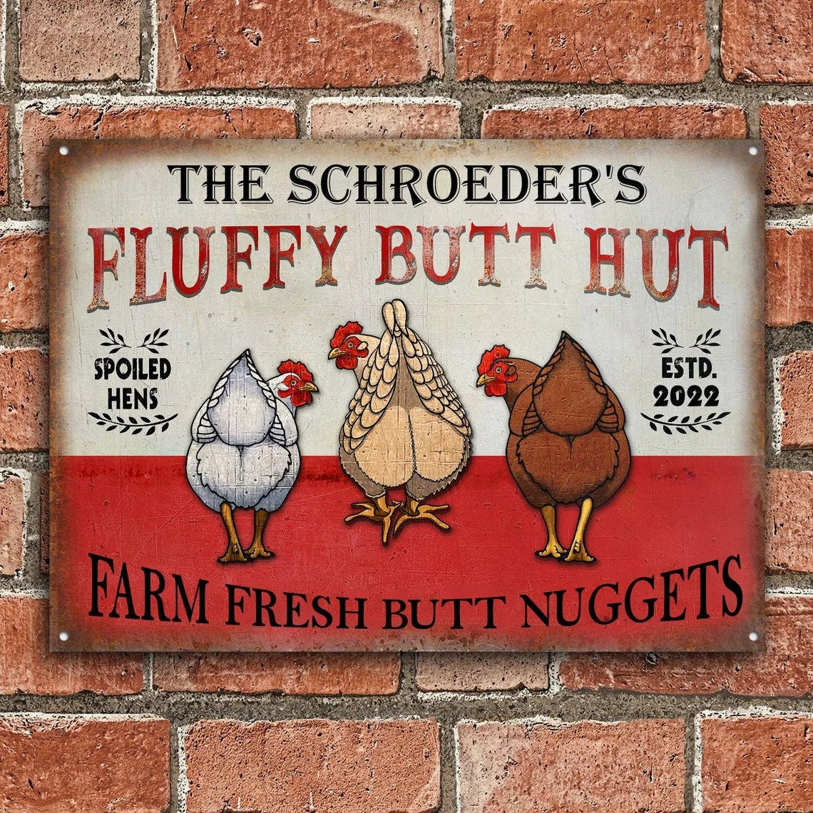 Metal Chicken Coop Sign-Fluffy Butt Hut