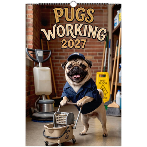 2027 Pugs Working Wall Calendar | Funny Working Pug Dog Monthly Hanging Calendar, 12 Unique Career Pug Illustrations, Home Office Decor, Pet Lover Gift