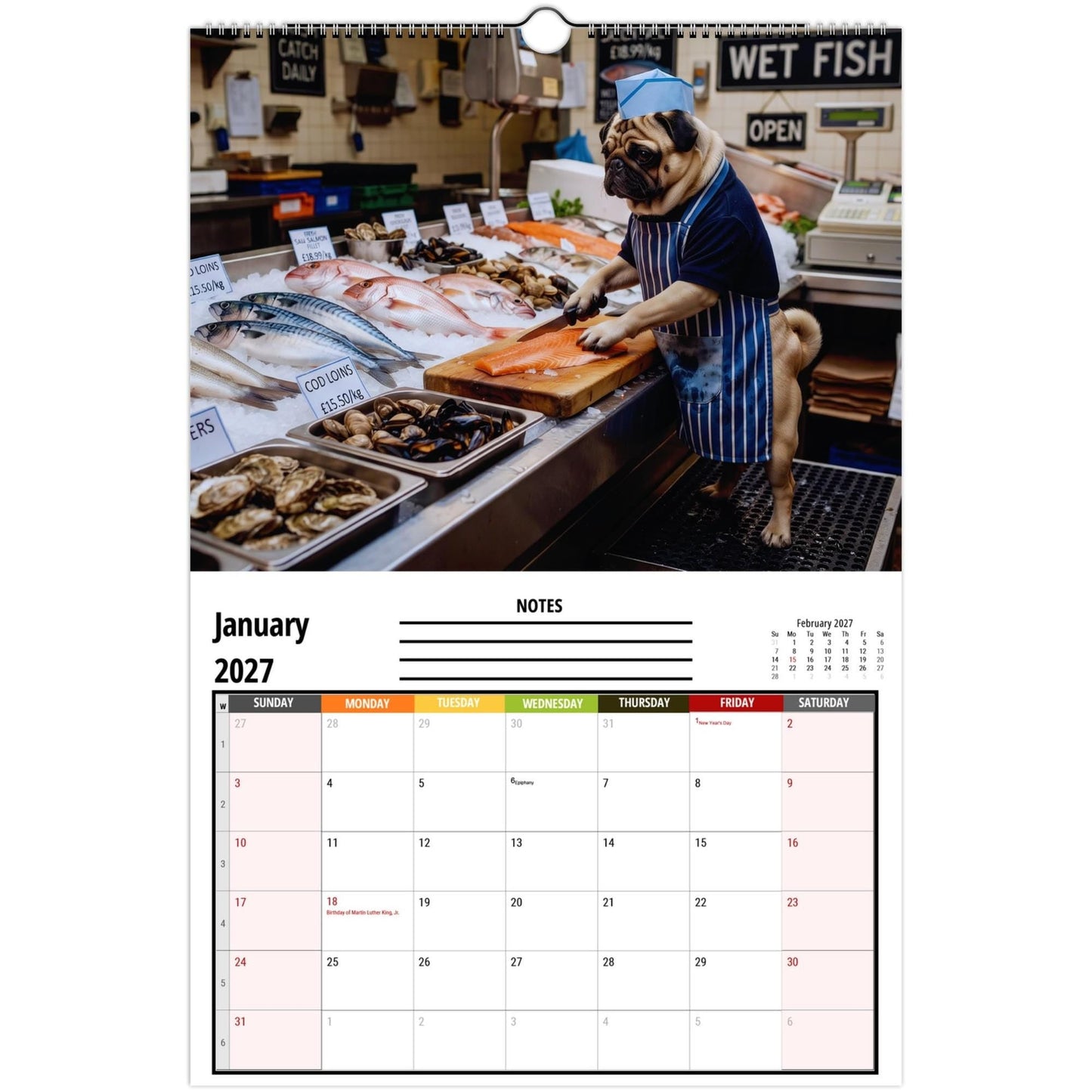 2027 Pugs Working Wall Calendar | Funny Working Pug Dog Monthly Hanging Calendar, 12 Unique Career Pug Illustrations, Home Office Decor, Pet Lover Gift