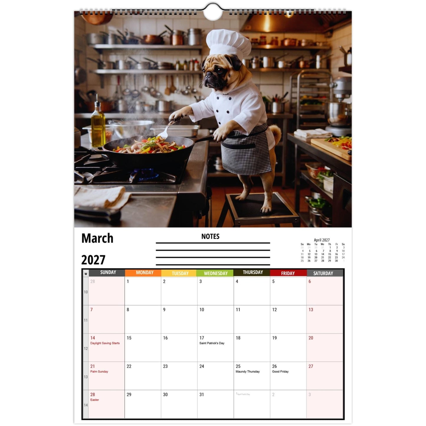 2027 Pugs Working Wall Calendar | Funny Working Pug Dog Monthly Hanging Calendar, 12 Unique Career Pug Illustrations, Home Office Decor, Pet Lover Gift