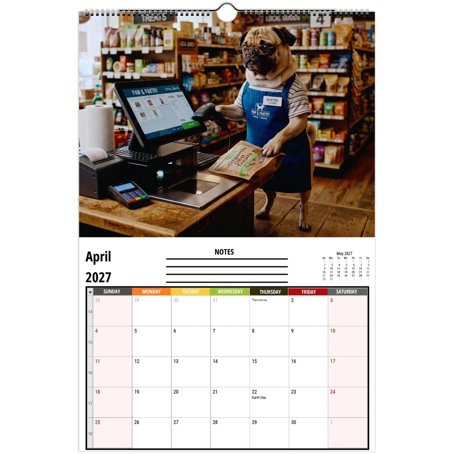2027 Pugs Working Wall Calendar | Funny Working Pug Dog Monthly Hanging Calendar, 12 Unique Career Pug Illustrations, Home Office Decor, Pet Lover Gift