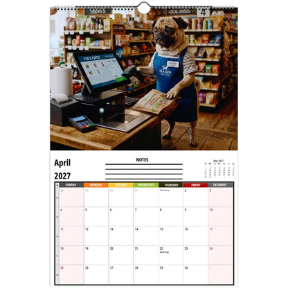2027 Pugs Working Wall Calendar | Funny Working Pug Dog Monthly Hanging Calendar, 12 Unique Career Pug Illustrations, Home Office Decor, Pet Lover Gift