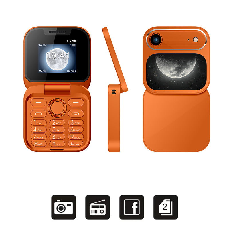 New I17 Air Mobile Phone Orange Cross-Border Hot Sale Foreign Language Foldableing Flip Button Backup Mobile Phone Multi-Language