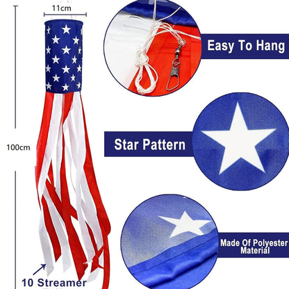 🔥(3 Packs!!!)50 Inch Large American Flag Windsocks with Red White Blue Lights
