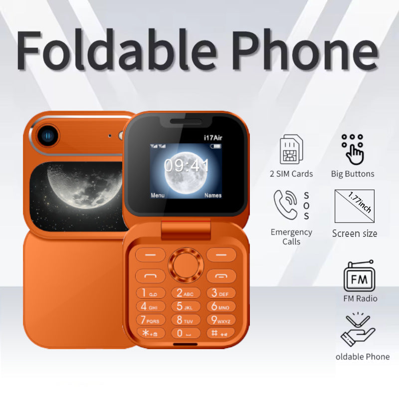 New I17 Air Mobile Phone Orange Cross-Border Hot Sale Foreign Language Foldableing Flip Button Backup Mobile Phone Multi-Language