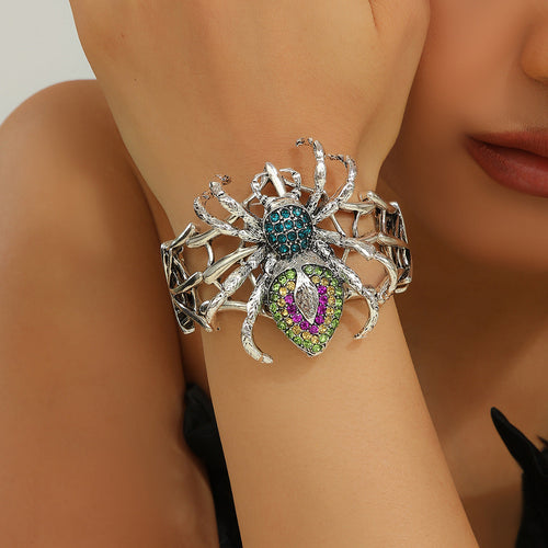 Multicolor Crystal Spider Web Cuff Bracelet