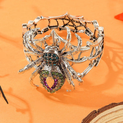 Multicolor Crystal Spider Web Cuff Bracelet