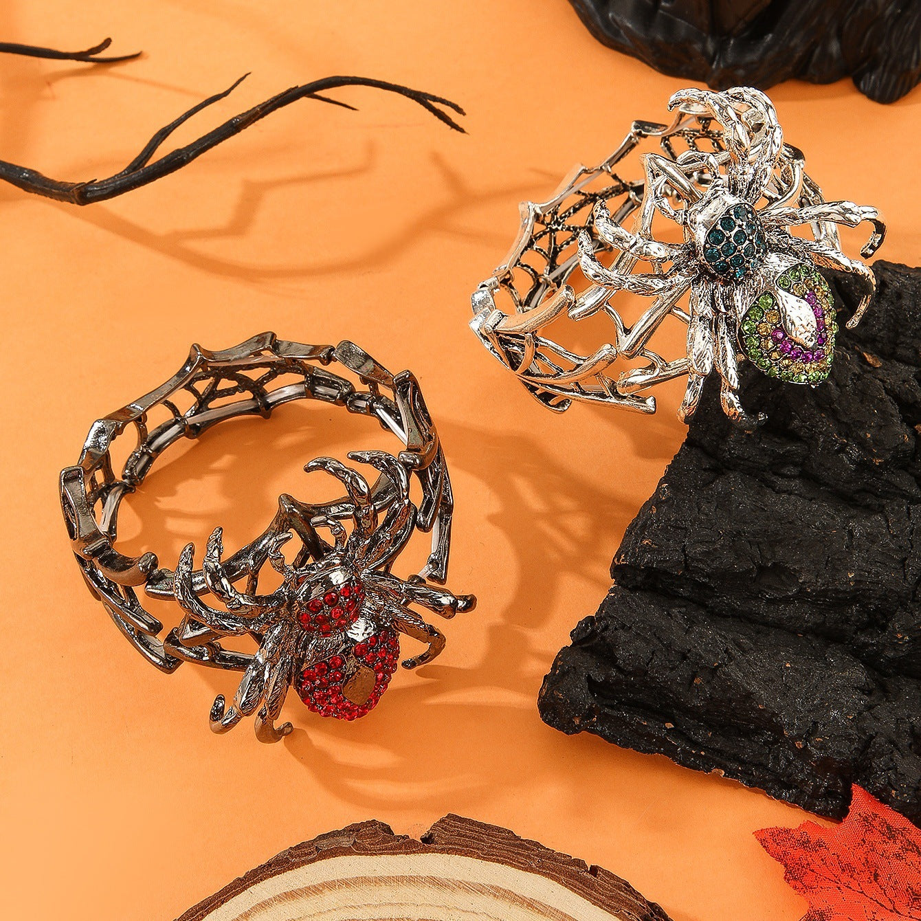 Multicolor Crystal Spider Web Cuff Bracelet