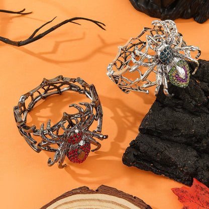 Multicolor Crystal Spider Web Cuff Bracelet