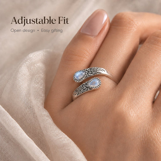 Moonstone Women's Adjustable Thumb Open Ring