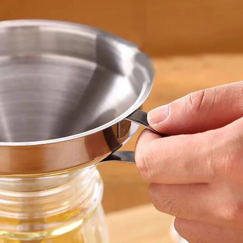 🔥Hot Sale 304 Stainless Steel Funnel with Filter Mesh – Kitchen Food Grade Metal Funnel for Oil, Alcohol, Jam & Spice Filling 🥄