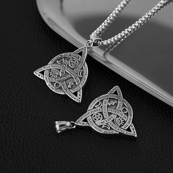Stainless Steel Triple Goddess Triquetra Necklace Celtic Knot Irish Christian Trinity Knot Pendant