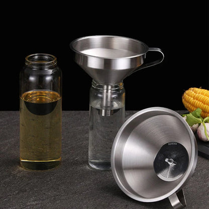 🔥Hot Sale 304 Stainless Steel Funnel with Filter Mesh – Kitchen Food Grade Metal Funnel for Oil, Alcohol, Jam & Spice Filling 🥄