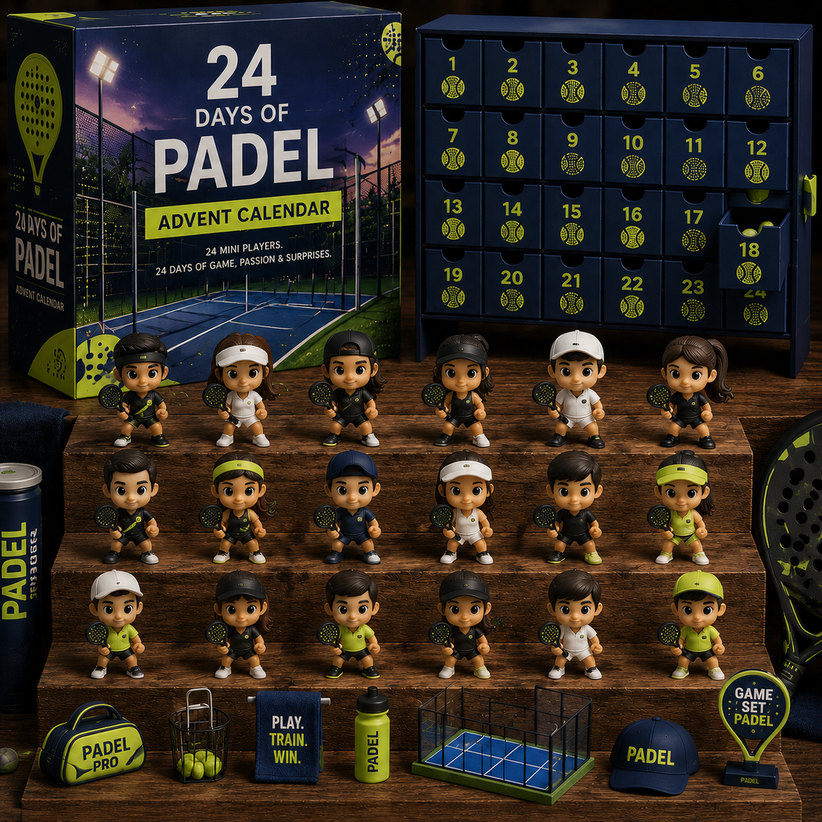CHRISTMAS KICKOFF 49% OFF - 2026 Days of Padel Blind Box - 24-Day Festive Countdown, Padel Themed Collectible Miniatures Blind Box - Gift For Padel Fans