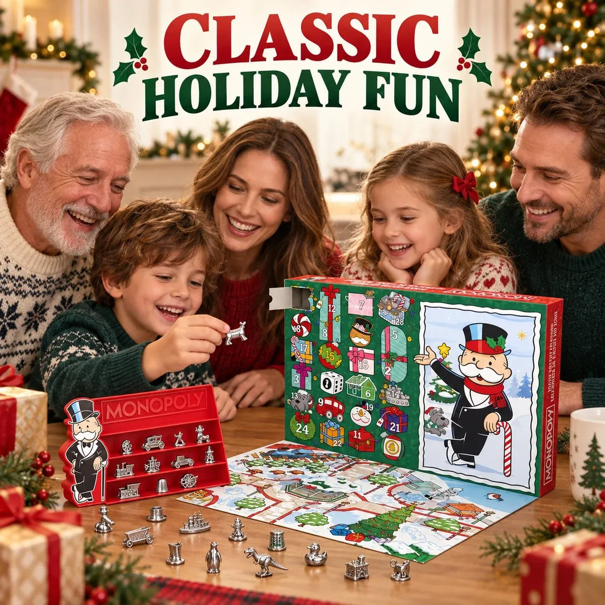 ⏳ Last Day 49% OFF – 🎲 Monopoly Token Advent Calendar | 24 Collectible Game Tokens with Display Stand for Christmas Countdown Fun 🎄