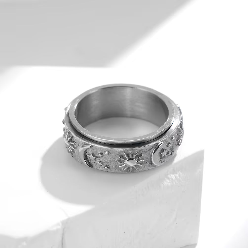 💕 Sun, Moon, and Stars Anxiety Relief Spinner Ring for Couples