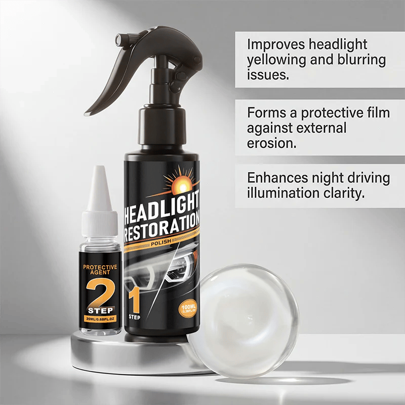 🥳2026 HOT SALE🥳🔧 Buy 2 Get 1 Free ! Headlight Restorer Kit – 2 steps, no disassembly. Removes yellow haze, restores clarity. Long‐lasting UV shield. 🚗✨