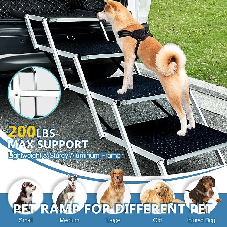 Foldable Dog Car Stairs for Large Dogs with Non-Slip Surface for High Beds, Trucks and SUVs