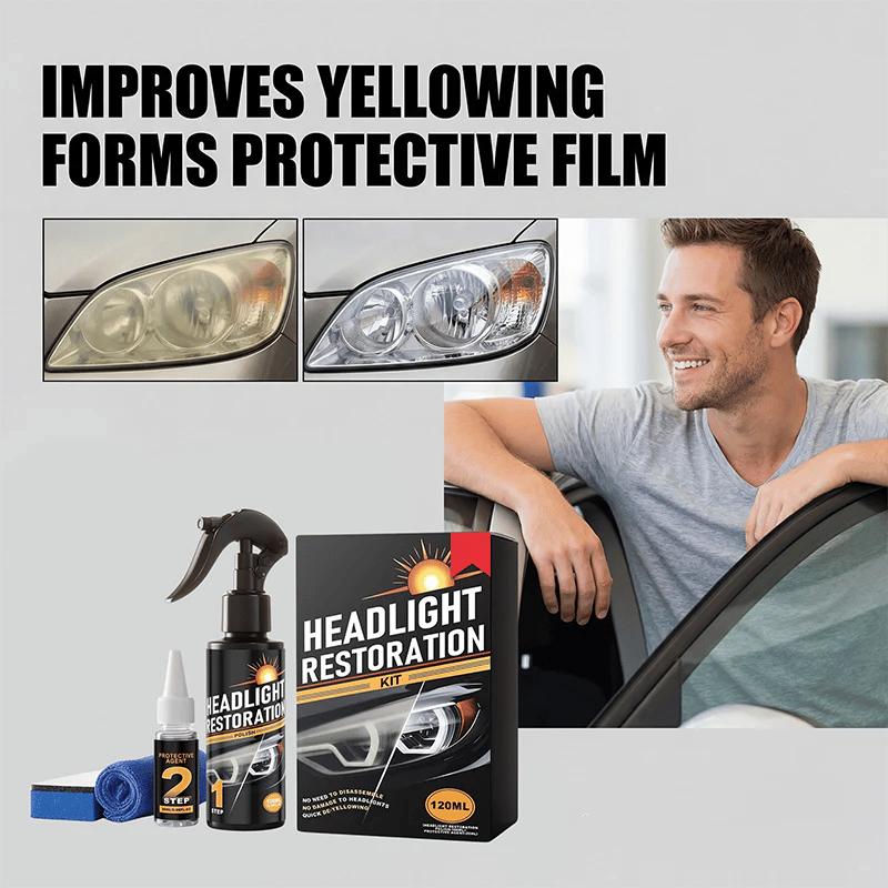 🥳2026 HOT SALE🥳🔧 Buy 2 Get 1 Free ! Headlight Restorer Kit – 2 steps, no disassembly. Removes yellow haze, restores clarity. Long‐lasting UV shield. 🚗✨