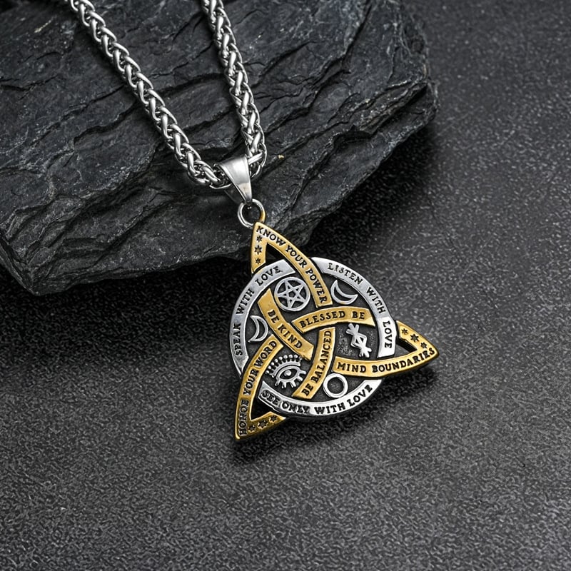 Stainless Steel Triple Goddess Triquetra Necklace Celtic Knot Irish Christian Trinity Knot Pendant