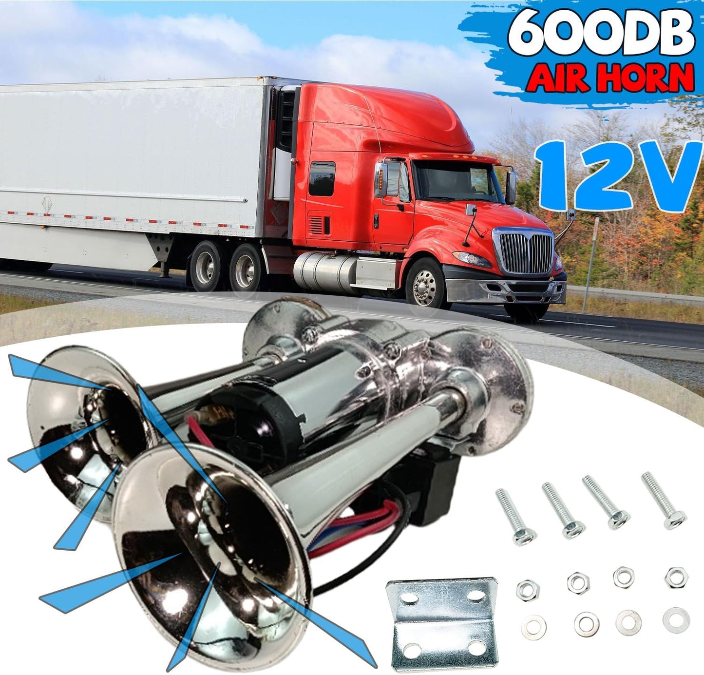 📯 LIMITED-TIME ! 🚗 Universal Dual Trumpet Air Horn Kit – 115dB, 12V, Complete Installation Kit 🔊