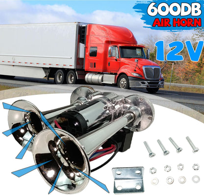 📯 LIMITED-TIME ! 🚗 Universal Dual Trumpet Air Horn Kit – 115dB, 12V, Complete Installation Kit 🔊
