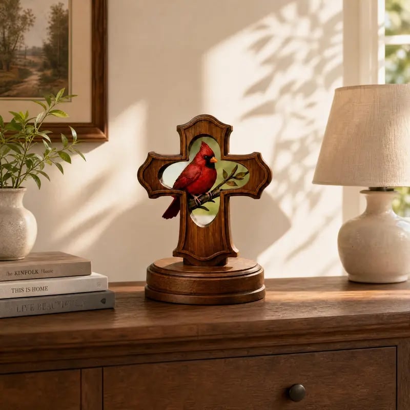 🔥2026 HOT SALE 49% OFF🐦 Nordic Style Resin Red Bird Statue – Wood-Look Modern Desktop Figurine for Home, Shelf & Interior Decor Accent