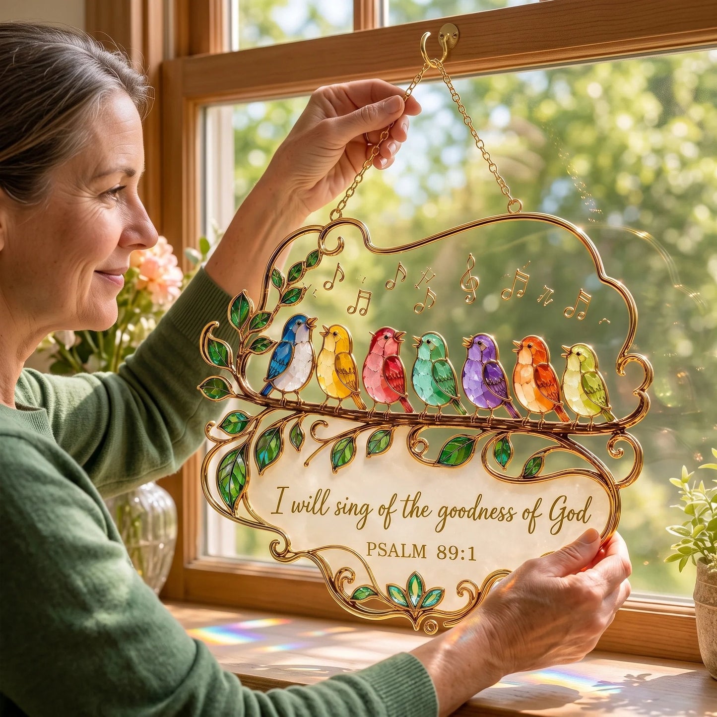🎵 Psalm 89:1 Songbird Window Suncatcher | Colorful Birds & Scripture 🕊️✨