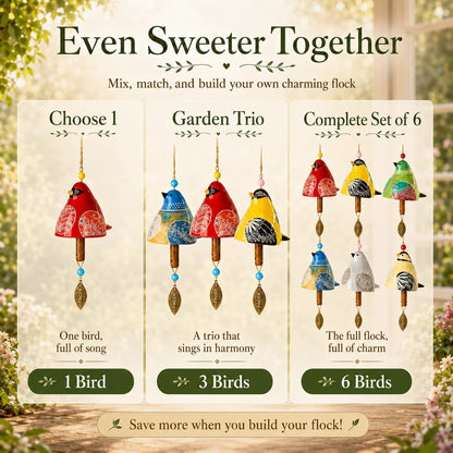 Hand-Painted Resin Bird Wind Chime, Colorful Folk Art Garden Hanging Decor
