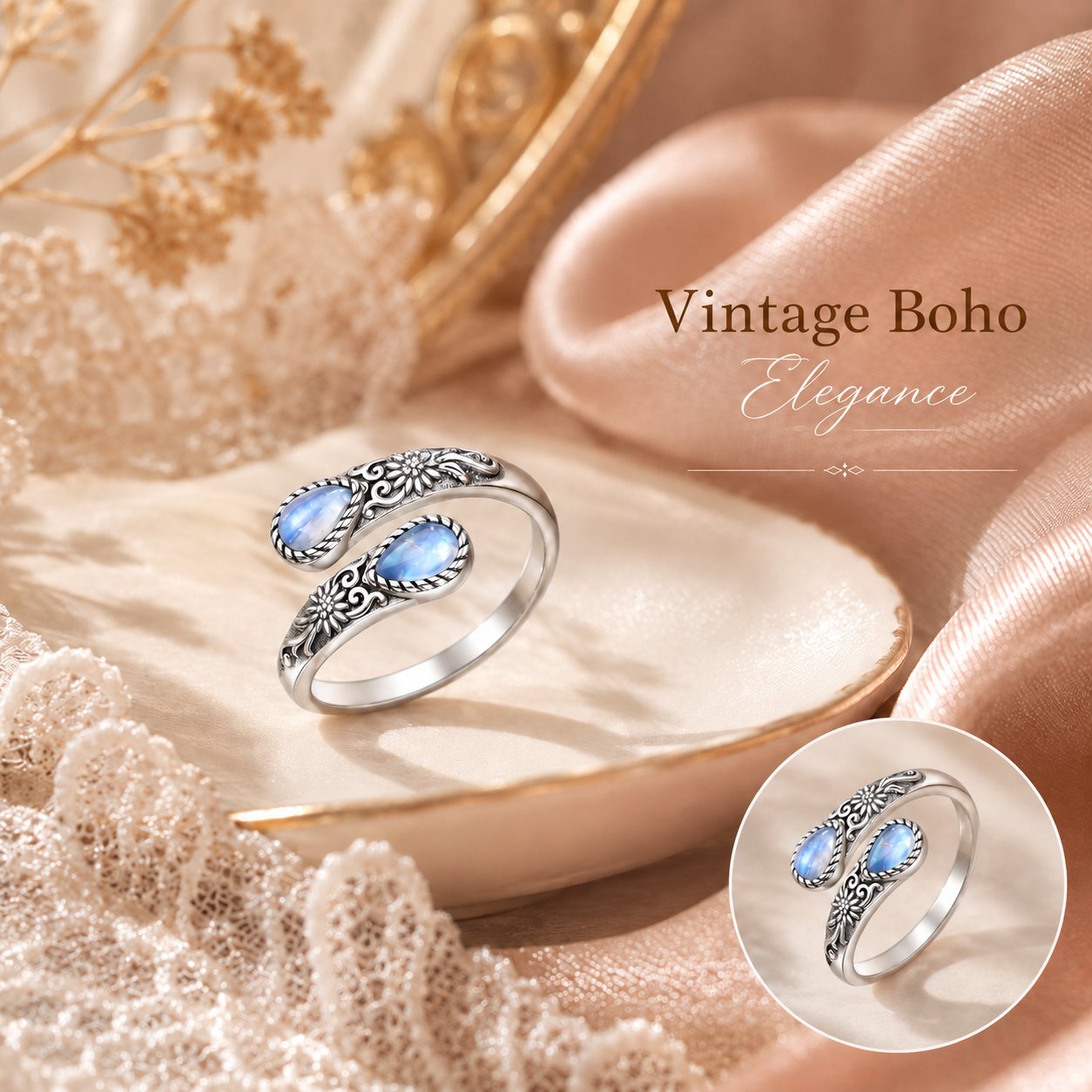 Moonstone Women's Adjustable Thumb Open Ring