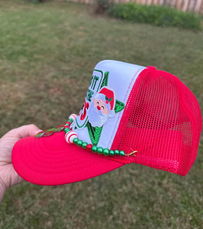 I Do It for the Ho’s Christmas Trucker Hat with Embroidered Patches & HO HO HO Hat Chain