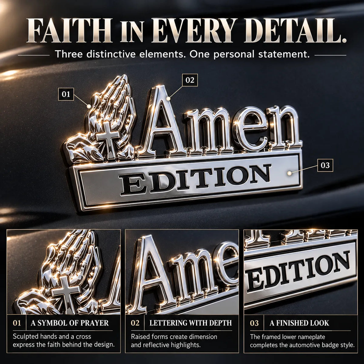 Amen Edition Metal Emblem | 3D Chrome Cross & Wings Badge with 3M VHB Adhesive for Pickups, SUVs & Tailgates 🚘