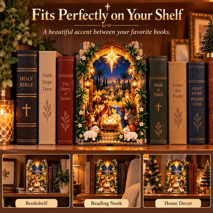 🔥50% Off – ✨ Illuminated 'Book Nook' with the Bethlehem Nativity Scene – Christmas Kit as a Testament of Faith