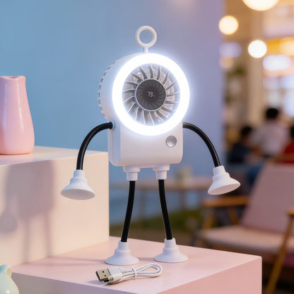 🤖 Poseable Robot Fan – 5 Speeds, Strong Suction, LED, Digital Display, Phone Holder