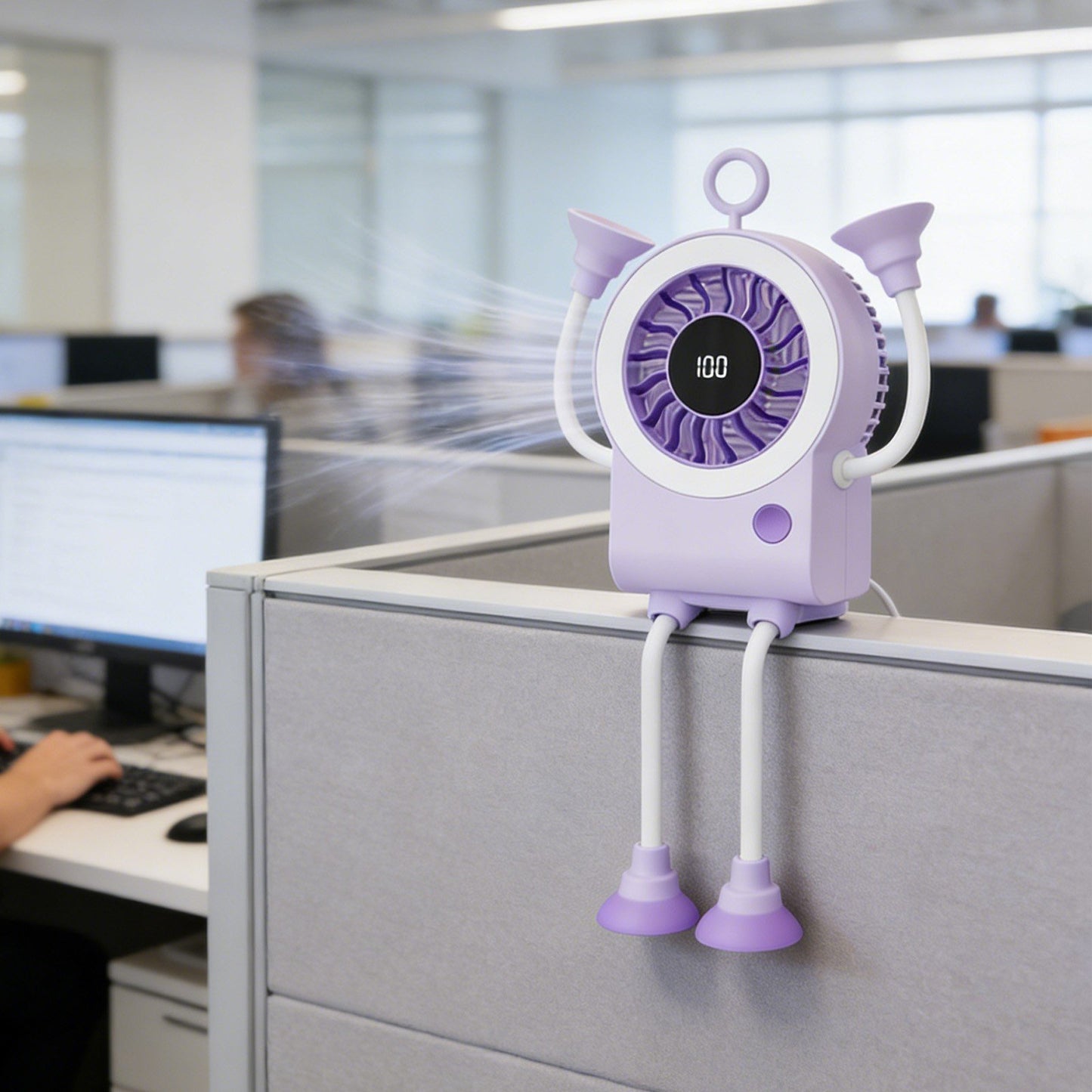 🤖 Poseable Robot Fan – 5 Speeds, Strong Suction, LED, Digital Display, Phone Holder