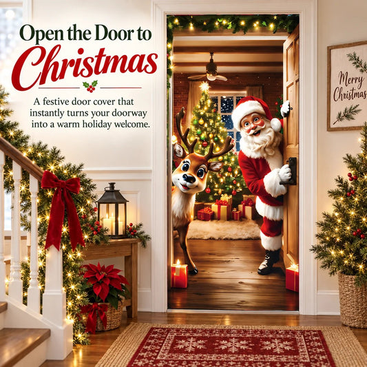 ⏰LAST DAY 49% OFF 🎅 🚪Santa & Reindeer Christmas Door Cover