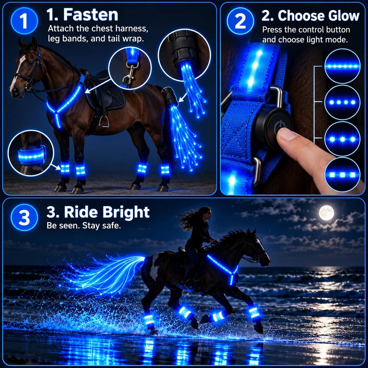 💎Horse LED Night Glow Protection Gear 6-Piece Full Set🐎