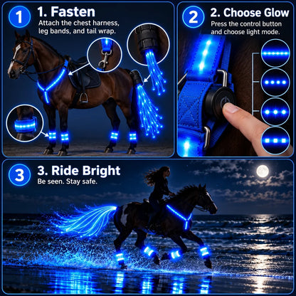 💎Horse LED Night Glow Protection Gear 6-Piece Full Set🐎