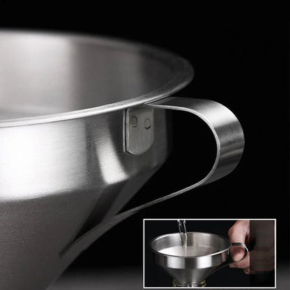 🔥Hot Sale 304 Stainless Steel Funnel with Filter Mesh – Kitchen Food Grade Metal Funnel for Oil, Alcohol, Jam & Spice Filling 🥄
