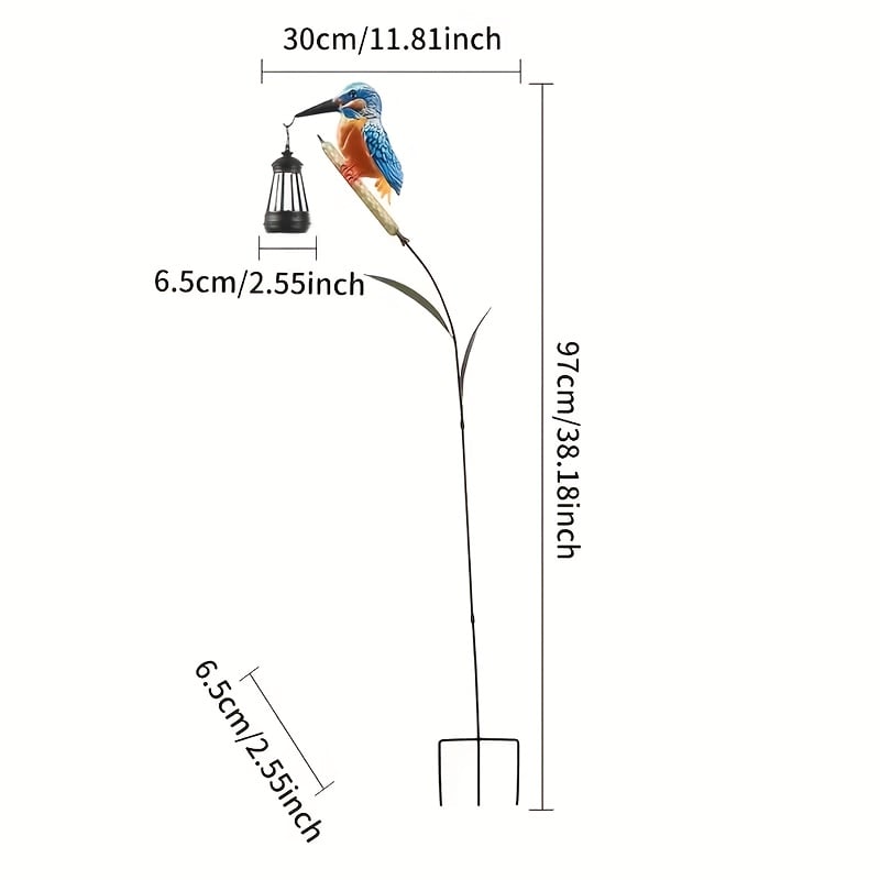 Solar Kingfisher Swaying Reed Garden Stake Light with Hanging Lantern