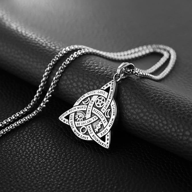 Stainless Steel Triple Goddess Triquetra Necklace Celtic Knot Irish Christian Trinity Knot Pendant