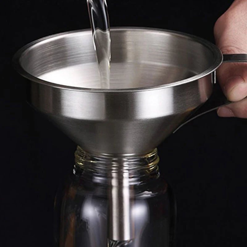🔥Hot Sale 304 Stainless Steel Funnel with Filter Mesh – Kitchen Food Grade Metal Funnel for Oil, Alcohol, Jam & Spice Filling 🥄