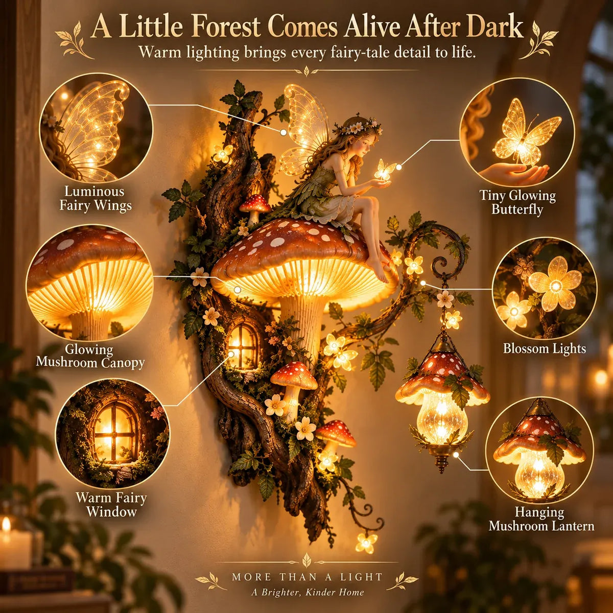 ⏰Limited Stock 49% OFF - 🧚✨ Enchanted Mushroom Fairy Wall Light 🍄🌿