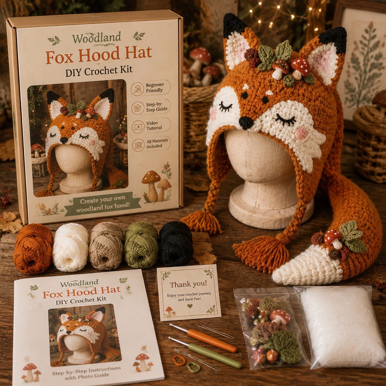 🔥LAST DAY 49% OFF - 🧵Fantasy Hood Hat DIY Crochet Kit – Create Your Own Magical Wearable Character Hat