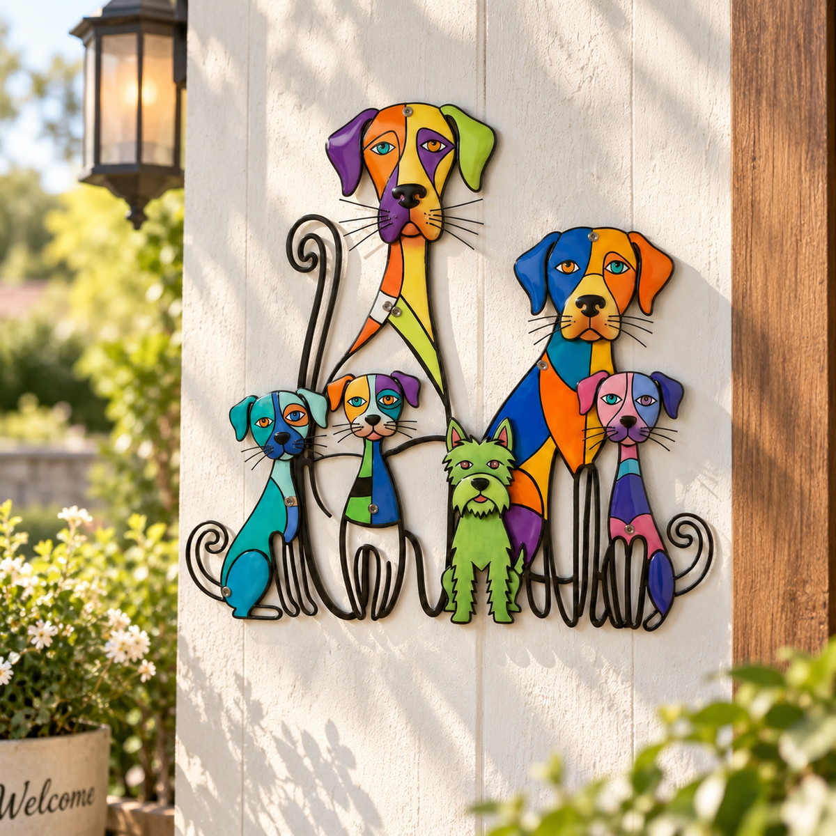 Colorful Dog Family Metal Wall Decor