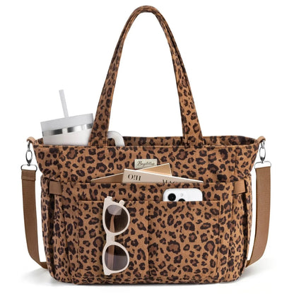 🎒Corduroy Tote Bag for Women, 15.6 inch Laptop Work Bags with Large Cup Holder