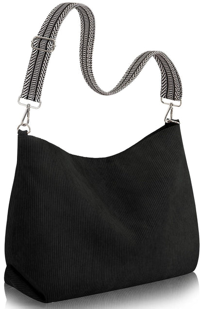 Stylish Corduroy Tote Bag, Adjustable Strap Lightweight Messenger Shoulder Bag
