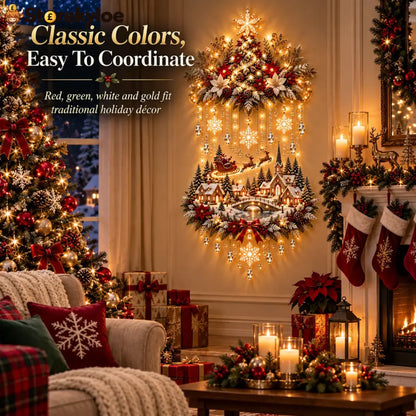 🎄 Illuminated Christmas Tree & Village Wall Hanging | Cascading Warm Lights for Living Rooms Entryways & Staircases ✨