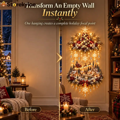 🎄 Illuminated Christmas Tree & Village Wall Hanging | Cascading Warm Lights for Living Rooms Entryways & Staircases ✨