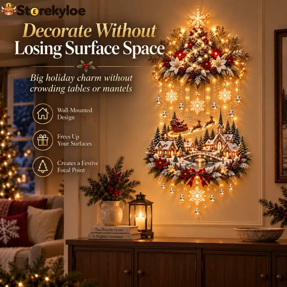 🎄 Illuminated Christmas Tree & Village Wall Hanging | Cascading Warm Lights for Living Rooms Entryways & Staircases ✨